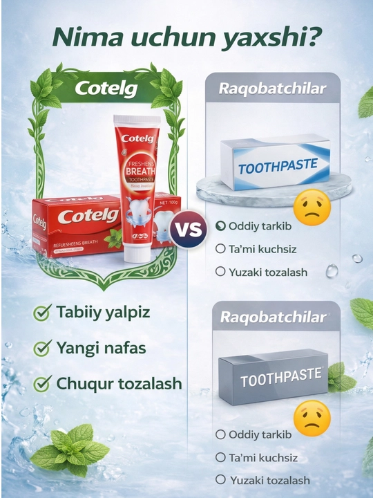 Зубная паста Cotelg Fresh Breath, 100 г, с натуральной мятой, свежесть дыхания