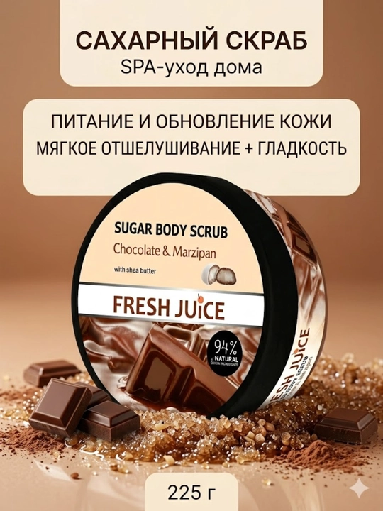 Сахарный скраб для тела, разглаживающий и питательный, Fresh Juice - 