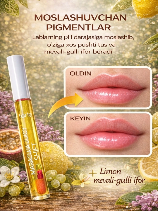 Universal lab va yonoq uchun namlovchi tint Tarte Maracuja Juicy Lip & Cheek Shift Lemon