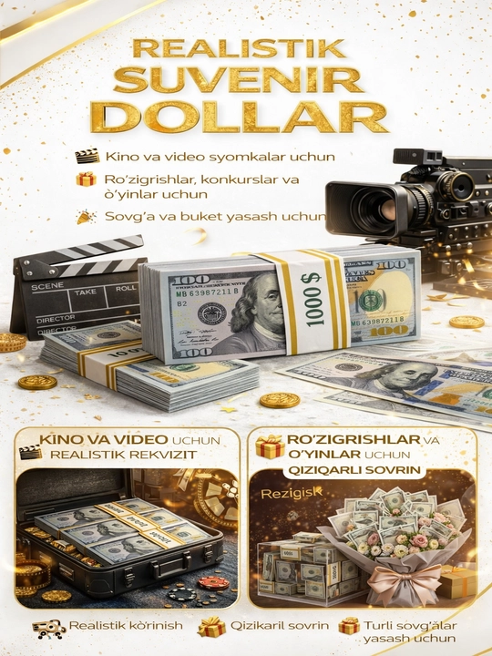 Sifatli Dollar esdalik sovg‘asi, 100 USD qalbaki pul, qalbaki dollar (rekvizit) - 