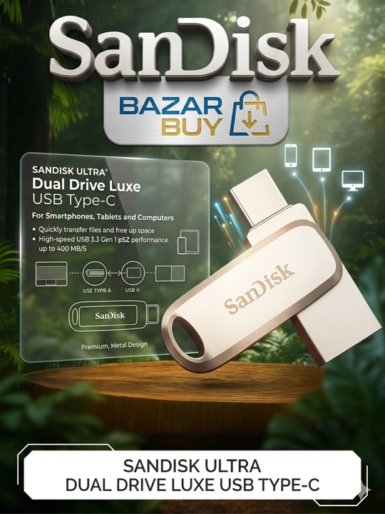 Usb flash hotira Sandisk Ultra 16/32/64/128GB Dual Drive Luxe, USB 3.2+Type C OTG - 