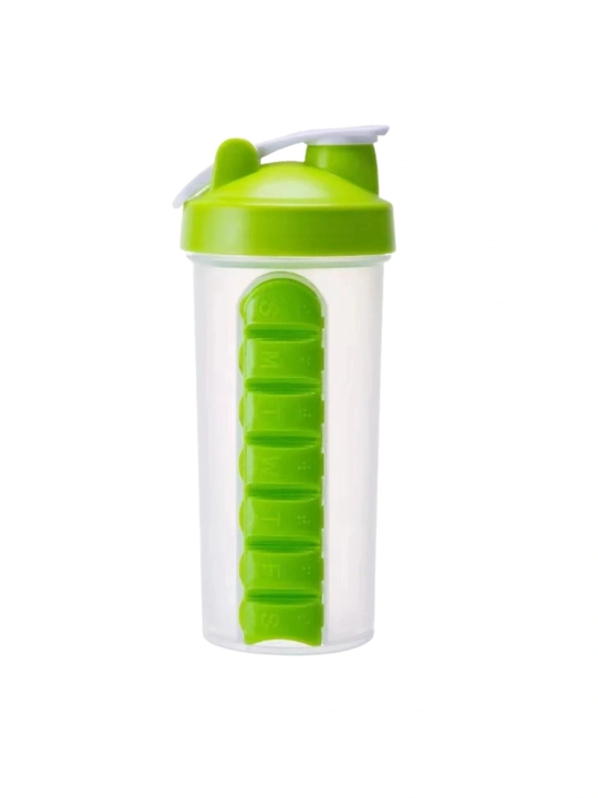 Shaker butilka, 600 ml, ichki dori qutisi bilan, sariq / yashil / to`q ko`k / havorang