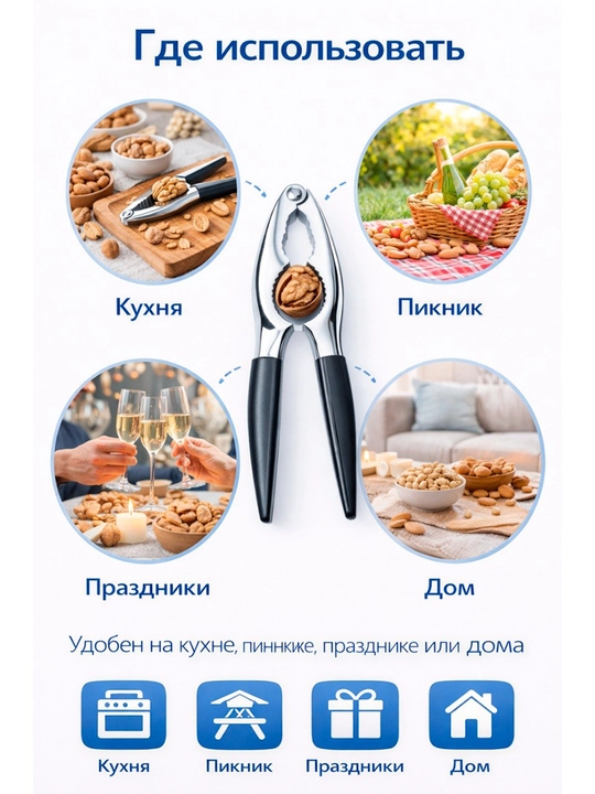 Металлический орехокол, удобный ручной кухонный аксессуар - 
