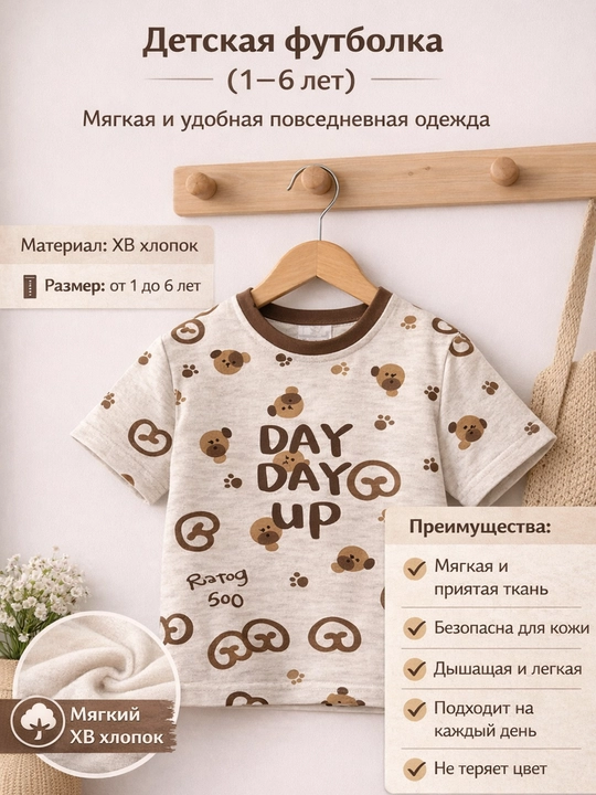 Футболка для мальчиков хлопок мягкая летняя удобная одежда 1 до 6 лет