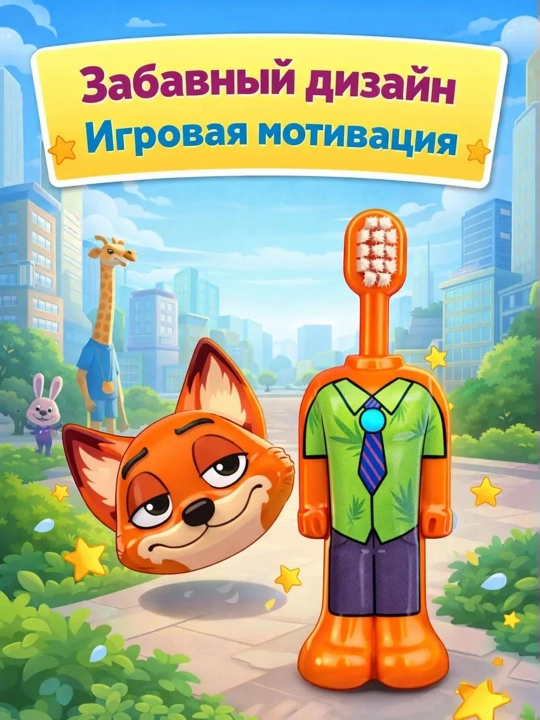 Веселая зубная щетка "ZOOTOPIA" для детей