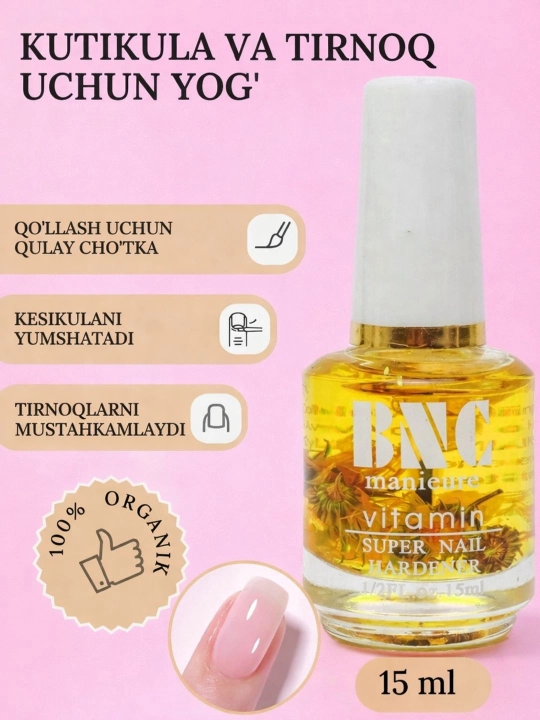 Tirnoqlar va kesikulalar uchun tabiiy vitamin moyi BNC Manikyur, 15 ml tirnoq yog - 