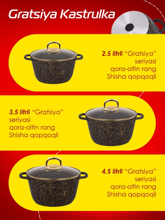 Shisha qopqoqli Kukmara kastryulkasi, AP qora-oltin rangli nazokat chizig‘i