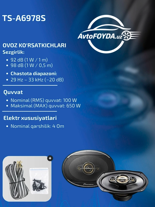 Pioneer TS-A6968S 6x9 kolonkalar 450W – juda baquvat, baland ovozli, 2 dona