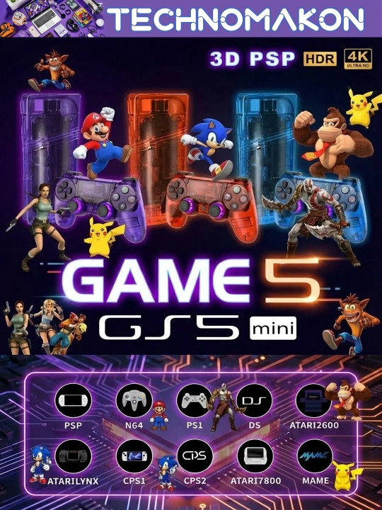 4K TV Game Stick GS5 MINI игровая ретро консоль 64GB, 20000 игр, беспроводной контроллер