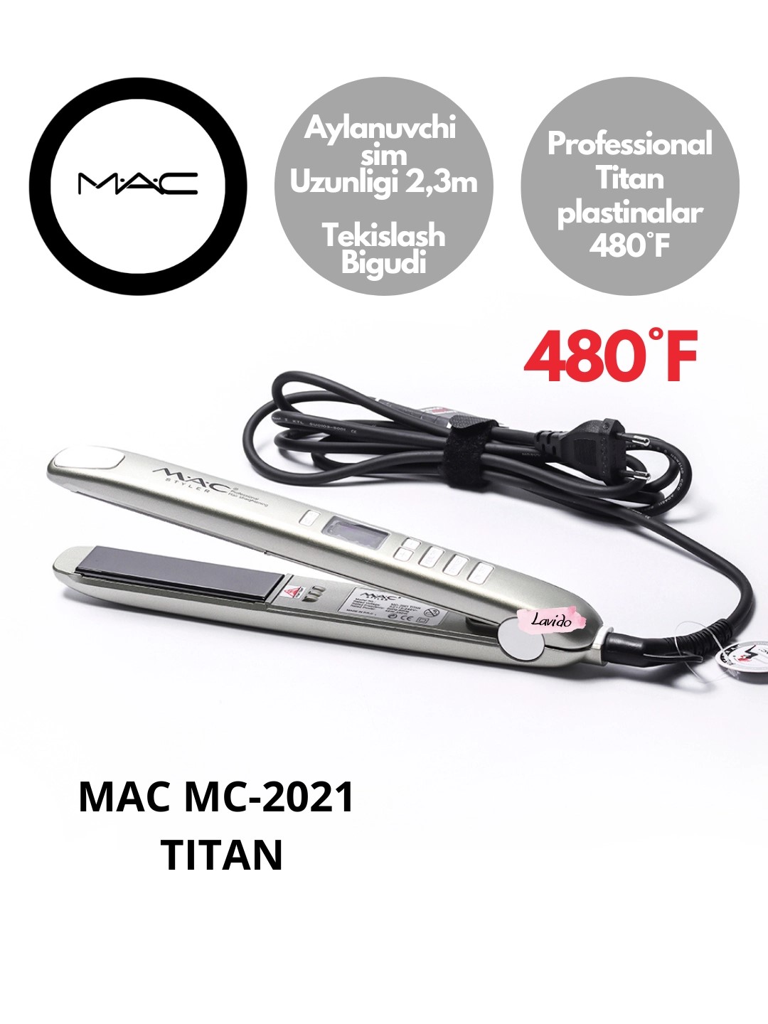 MAC Styler MC-2021 Titan, профессиональный выпрямитель для волос с ЖК-дисплеем