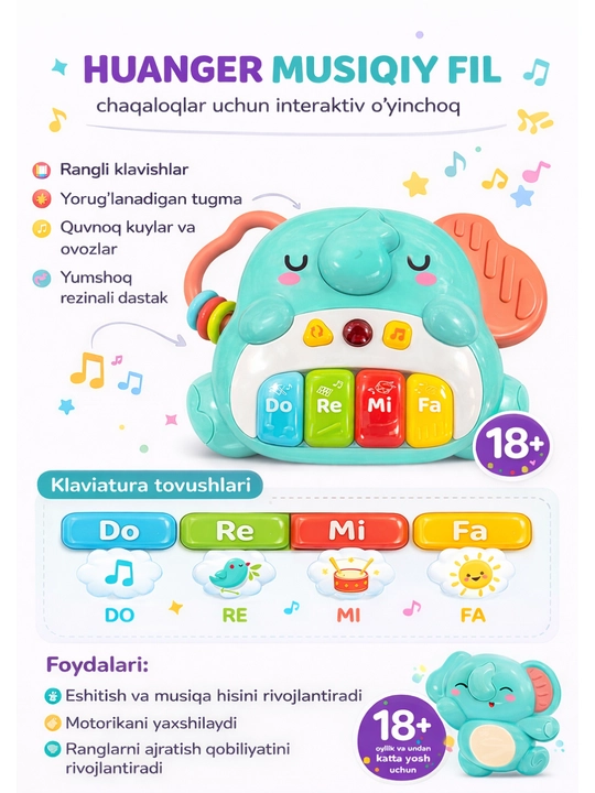 Развивающая интерактивная музыкальная игрушка для детей, пианино и сенсорная игра - 