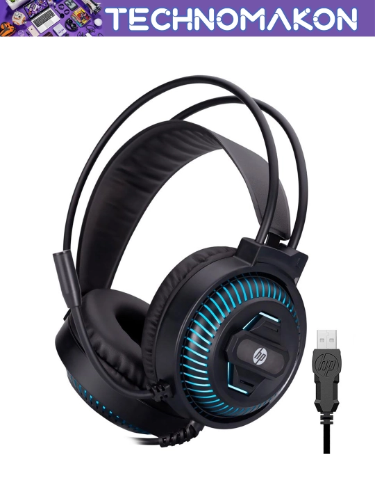 Simli o'yin quloqchinlari HP DHE-8001U RGB, mikrofon bilan, usb, suvga chidamli, qora