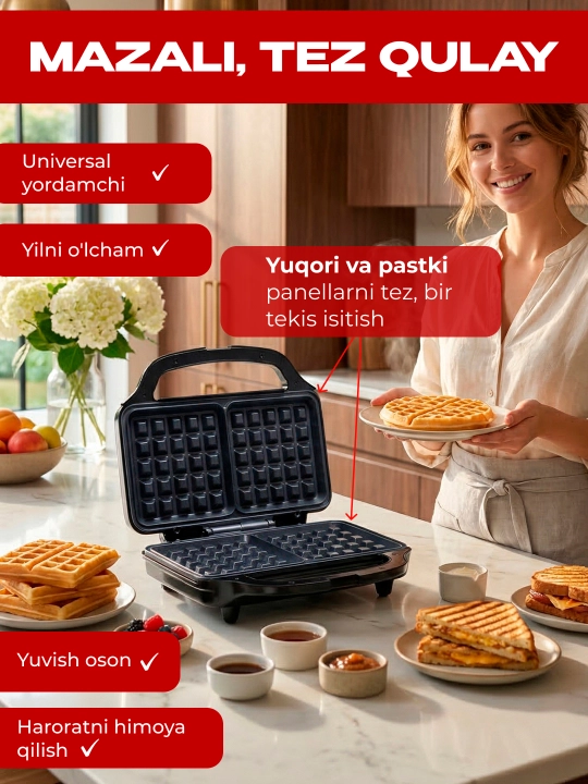 Vafli pishirgich, sendvich pishirgich, toster, 3 tasi 1 da, 6 tasi 1 da, 10 tasi 1 da
