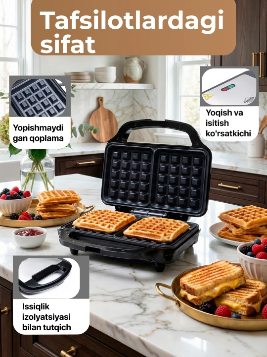 Vafli pishirgich, sendvich pishirgich, toster, 3 tasi 1 da, 6 tasi 1 da, 10 tasi 1 da