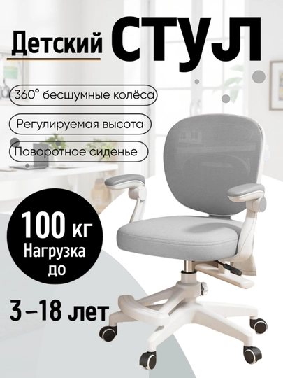 Детское учебное кресло с подлокотниками, подставкой для ног и регулируемой высотой — MISSLS-SNX2501-СЕРЫЙ