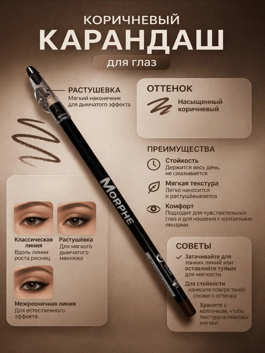 Morphe lip liner — карандаш для губ и глаз в оттенке brown - 