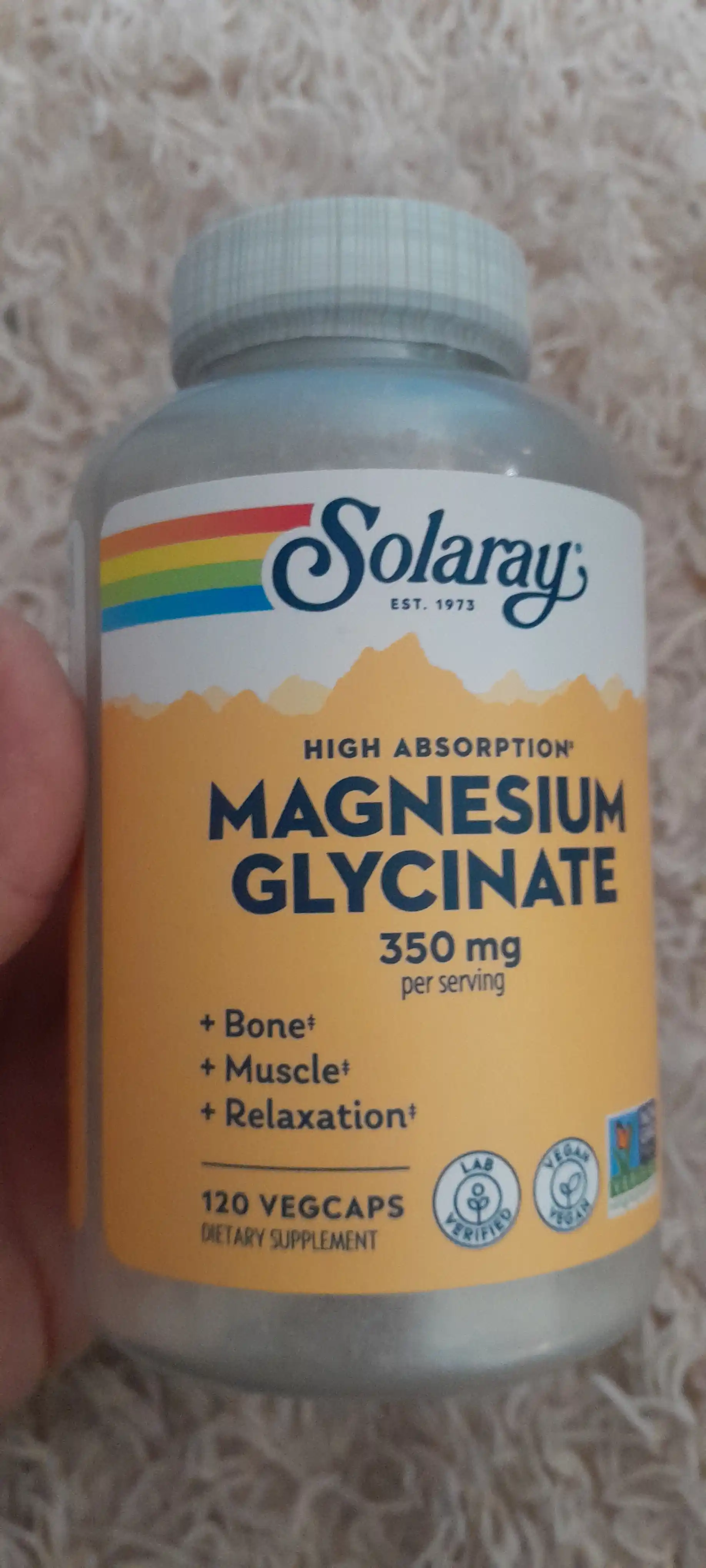 Solaray, Yuqori o‘zlashuvchan magniy glitsinat, AQSH 350 mg, 120 ta o‘simlik kapsulasi