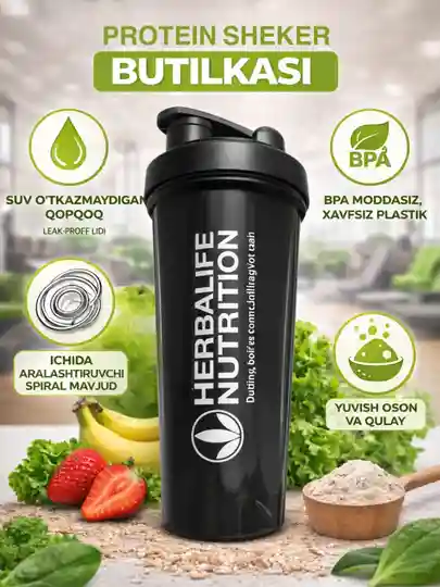 Protein shaker, sport  ichimliklar uchun qulay va zamonaviy aksessuar — Черный