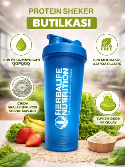 Protein shaker, sport  ichimliklar uchun qulay va zamonaviy aksessuar — Светло-синий