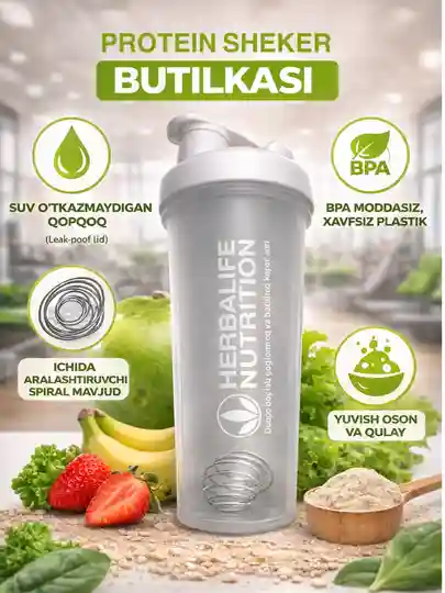 Protein shaker, sport  ichimliklar uchun qulay va zamonaviy aksessuar — Прозрачный