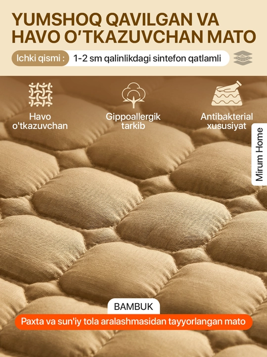 Bambuk matras uchun qoplama namatrasnik, matrasga chexol