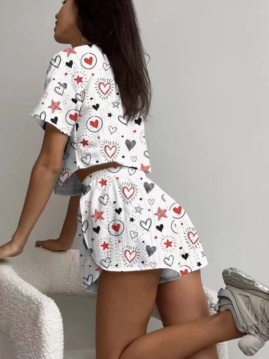 Ayollar pijamasi, shortik va top futbolka, uy kiyimi, ayollar va qizlar uchun