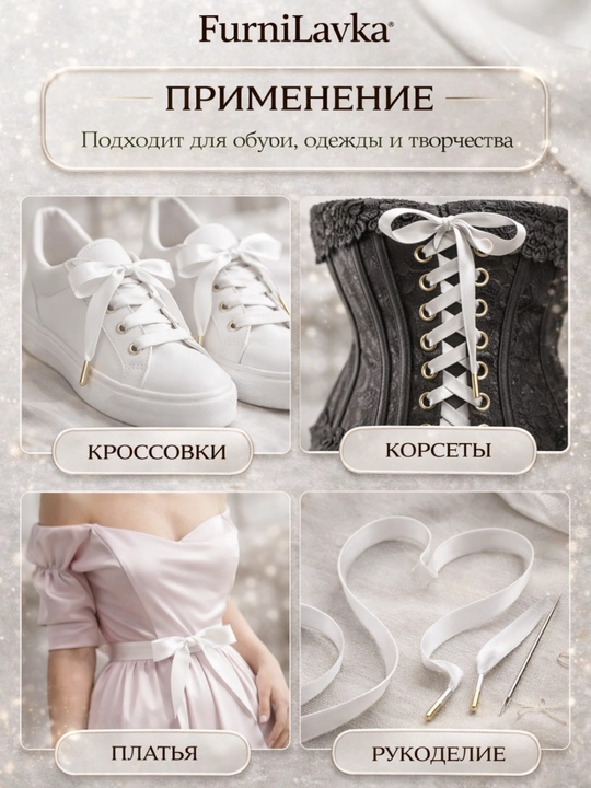 Атласная лента со шнурками наконечниками 15 мм, 130 см, 1 пара (2 шт), декоративные шнурки