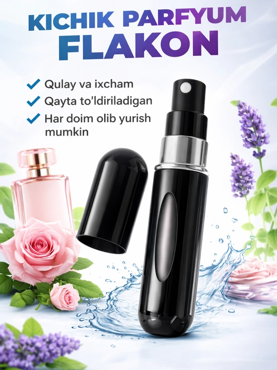 Kichik parfume flakon, qayta to‘ldiriladigan atir idishi, sayohat uchun mini flakon - 