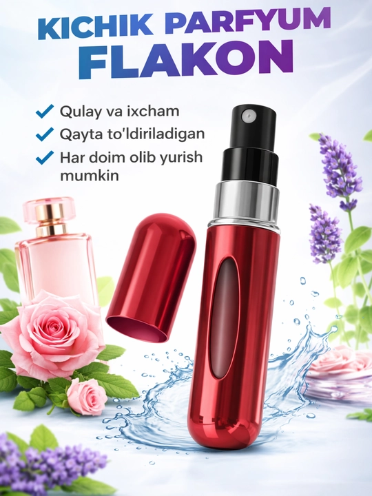Kichik parfume flakon, qayta to‘ldiriladigan atir idishi, sayohat uchun mini flakon - 