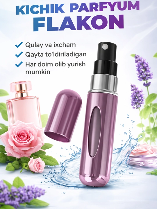 Kichik parfume flakon, qayta to‘ldiriladigan atir idishi, sayohat uchun mini flakon - 