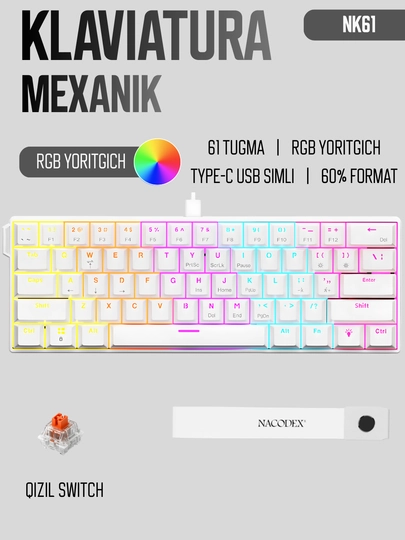 Игровая клавиатура AJAZZ с RGB подсветкой для геймеров ( механическая, мембранная) — NAZAR-NK68-КРЕМОВ