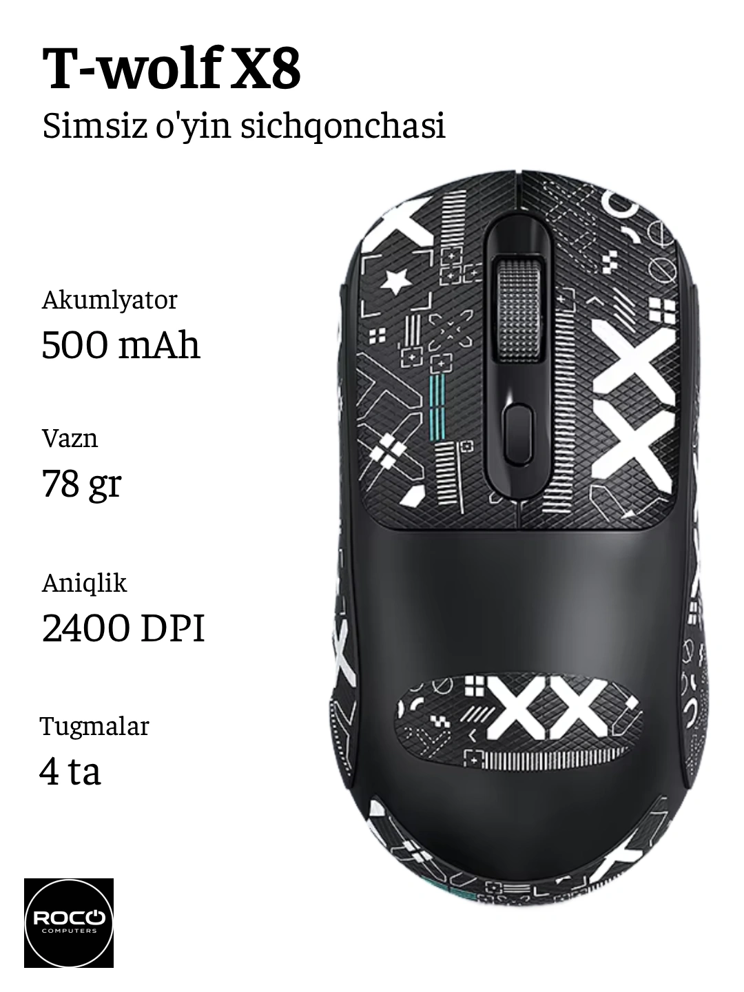T-wolf X8, Беспроводная игровая мышь за 126900 сум со скидкой 37%. Uzum Market