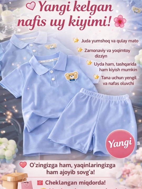Bolalar yozgi uniseks to‘plami koreyscha uslubdagi futbolka va shortik - 
