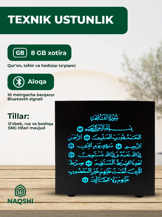 Qur’on speaker RGB kub Equantu SQ-802, LED chiroq, Bluetooth, 8GB