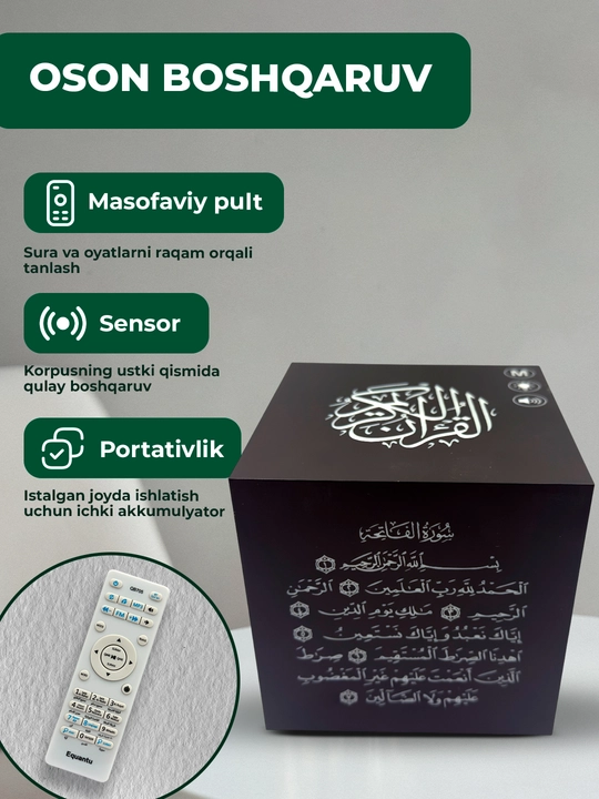 Qur’on speaker RGB kub Equantu SQ-802, LED chiroq, Bluetooth, 8GB