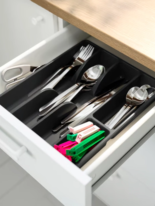 Лоток, органайзер для столовых приборов IKEA SMACKER, 31 * 26 см, 5 отсеков, серый