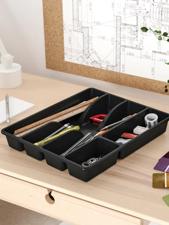 Лоток, органайзер для столовых приборов IKEA SMACKER, 31 * 26 см, 5 отсеков, серый
