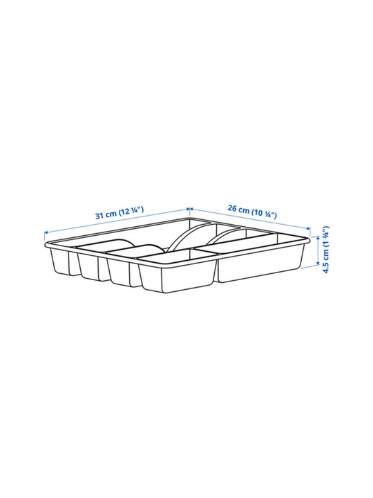 Лоток, органайзер для столовых приборов IKEA SMACKER, 31 * 26 см, 5 отсеков, серый
