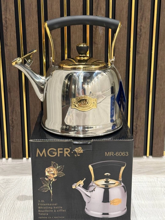 Чайник со свистком 3.0L MGFR, нержавеющая сталь, деревянная ручка