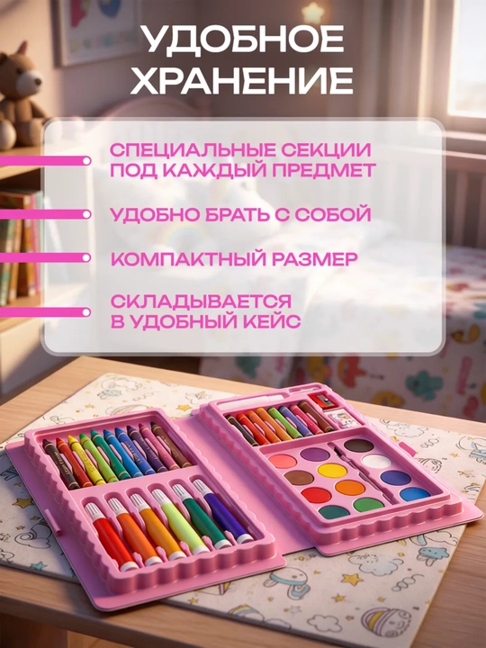Набор для рисования в чемодане, фломастеры, карандаши, подарок детям, развивающий, маркеры