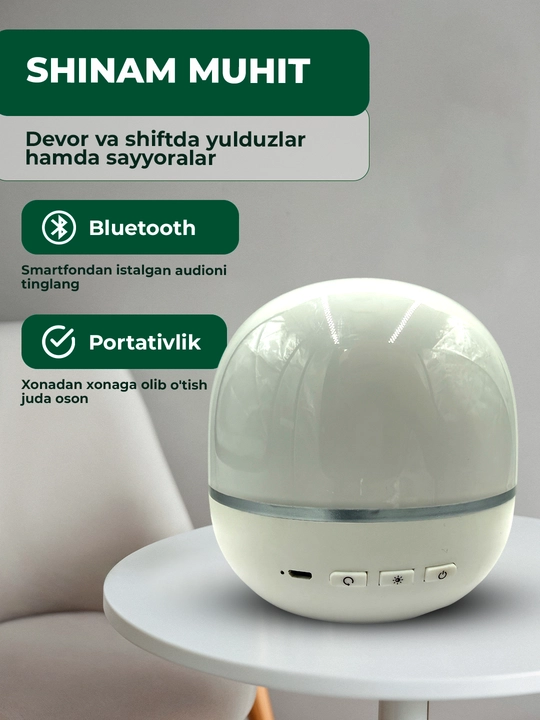 Qur’on speaker proyektor Equantu QB-526, LED tungi chiroq, Bluetooth, pult bilan