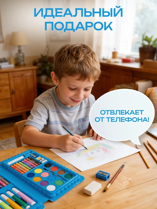 Набор для рисования в чемодане, фломастеры, карандаши, подарок детям, развивающий, маркеры