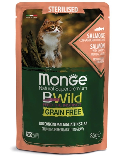 Влажный корм Monge Bwild Cat стерилизованный с лососем и овощами 85 грамм 1/5/10/24