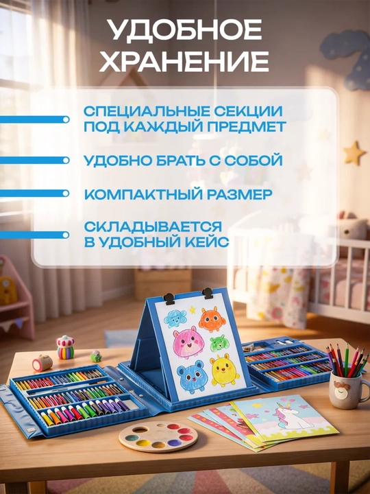 Набор для рисования в чемодане, фломастеры, карандаши, подарок детям, развивающий, маркеры
