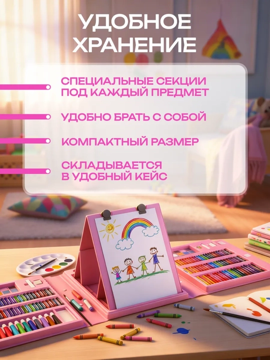 Набор для рисования в чемодане, фломастеры, карандаши, подарок детям, развивающий, маркеры