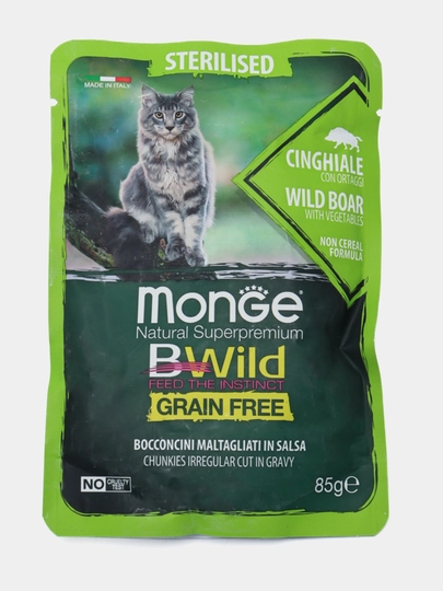 Влажный корм Monge Bwild для стерилизованных кошек с диким кабаном и овощами 85 грамм