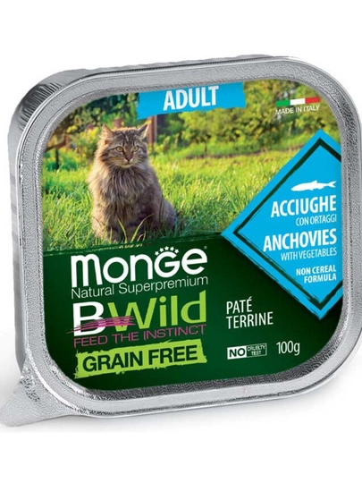 Влажный корм Monge BWild Adult паштет с анчоусами 100 г