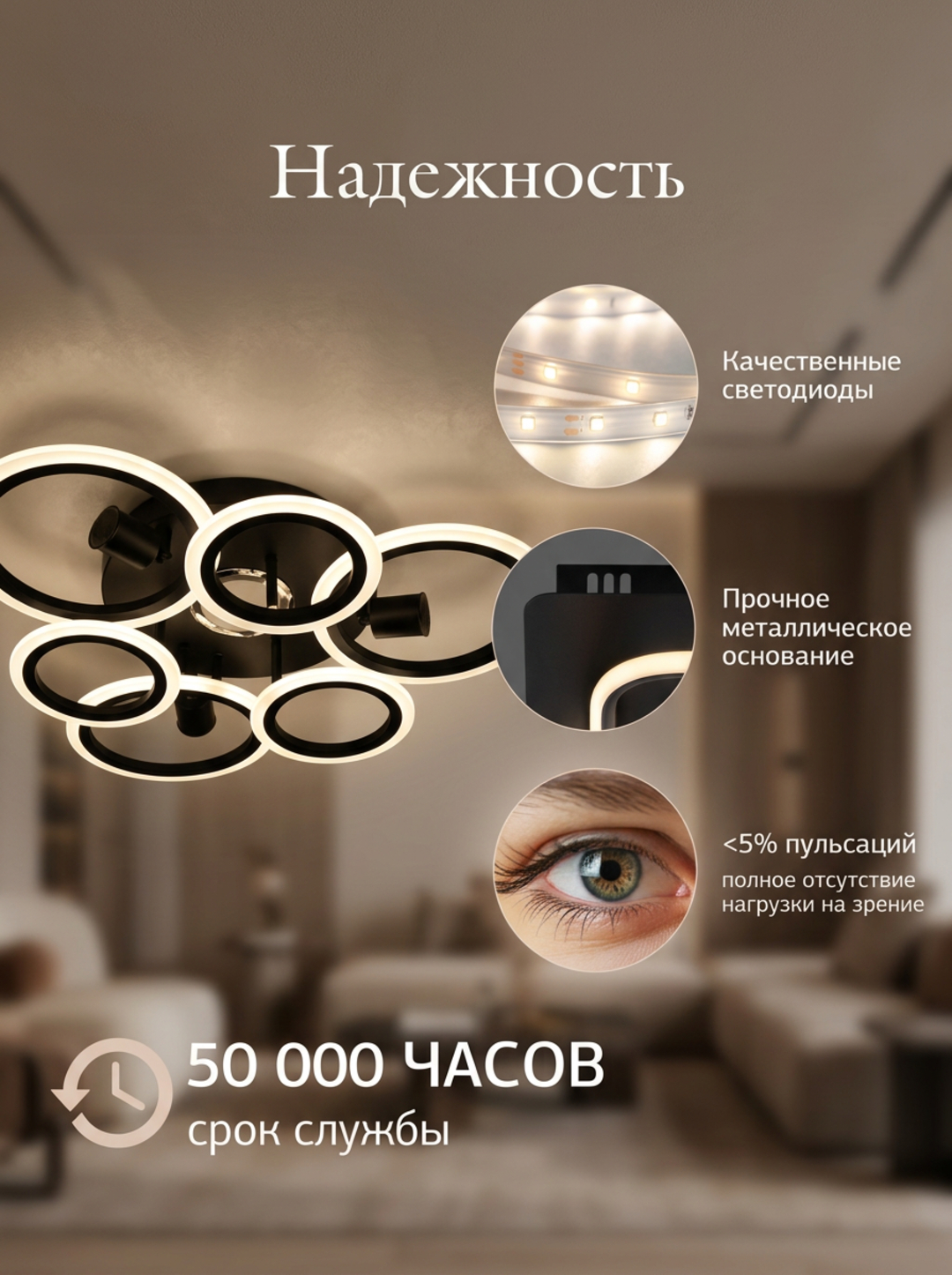Музыкальная люстра с дистанционным управлением, 3 режима освещения для спальни и кухни