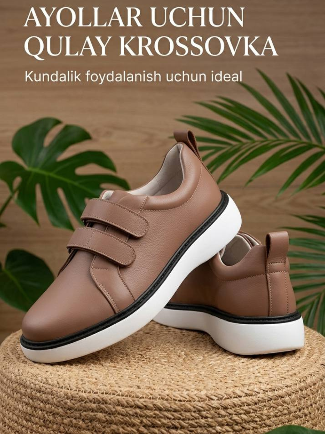 Ayollar krossovkalari, kundalik, yopishqoq, eko charm