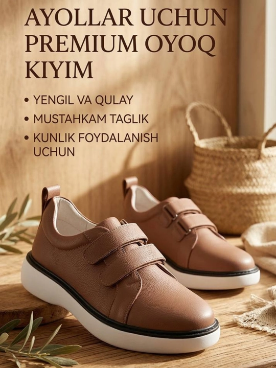 Ayollar krossovkalari, kundalik, yopishqoq, eko charm